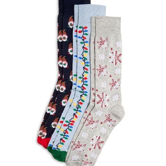 NIB Bloomingdale's Gnome, Snowflake and Christmas Lights 3 Crew Socks Mens 10-13 - Picture 2 of 6